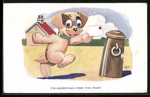 Dog runs with letter - dog,