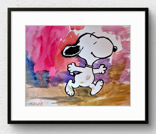 Original snoopy running 11x14 - original,